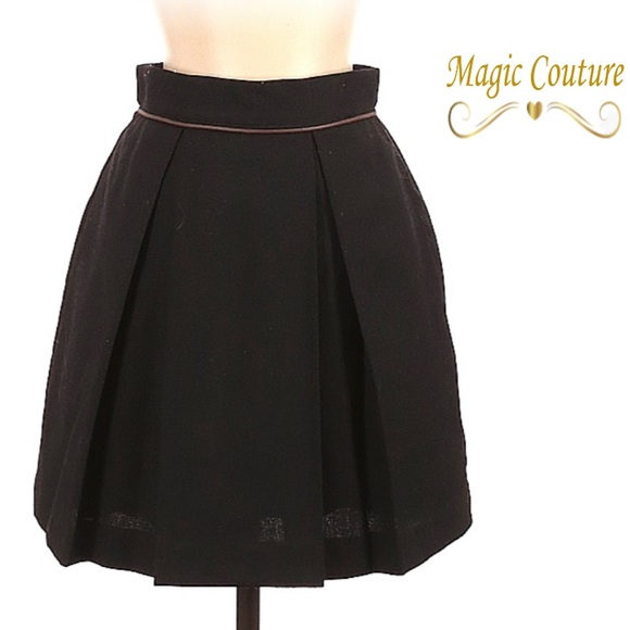 Sea New York Dresses & Skirts - Sea New York Black Wool Pleated Contrast Band Skirt🖤🧡🖤